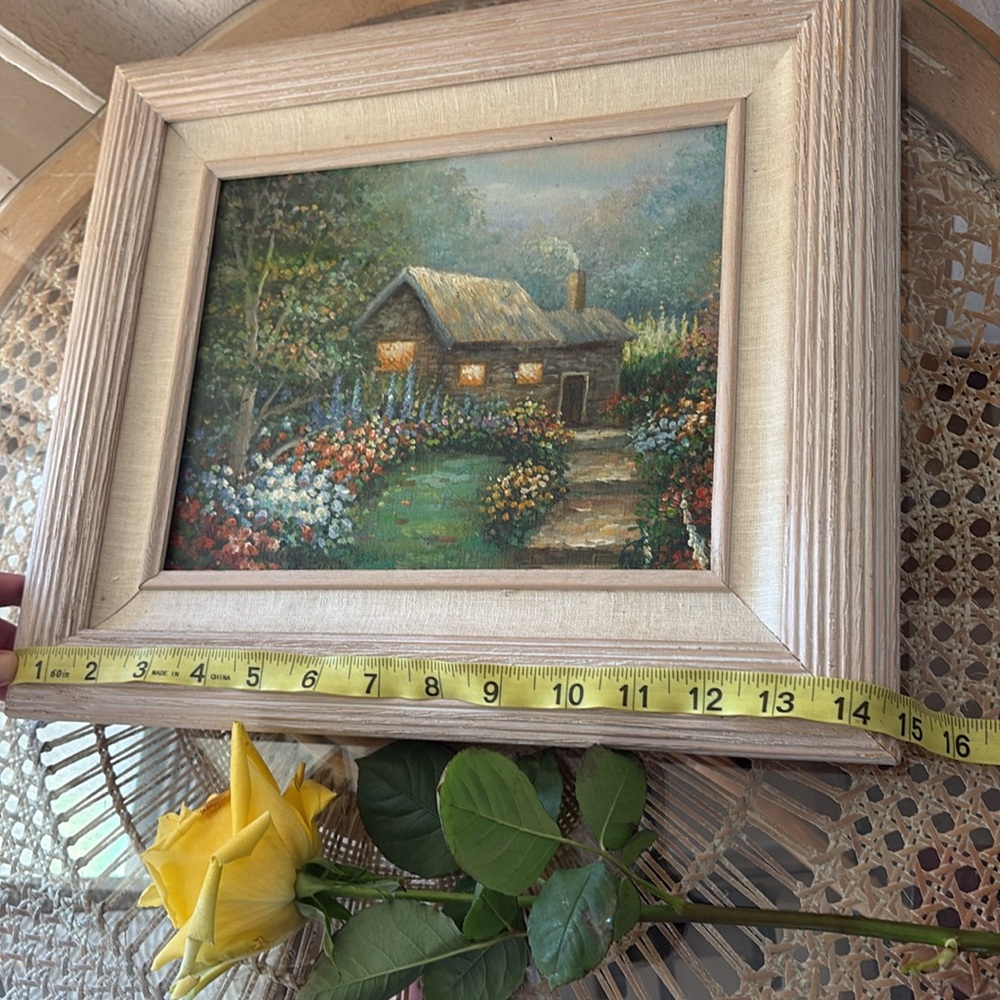 Original oil painting cottagecore cabin and flowes - Picture 7 of 8